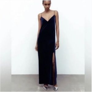 Zara Navy Velvet Dress